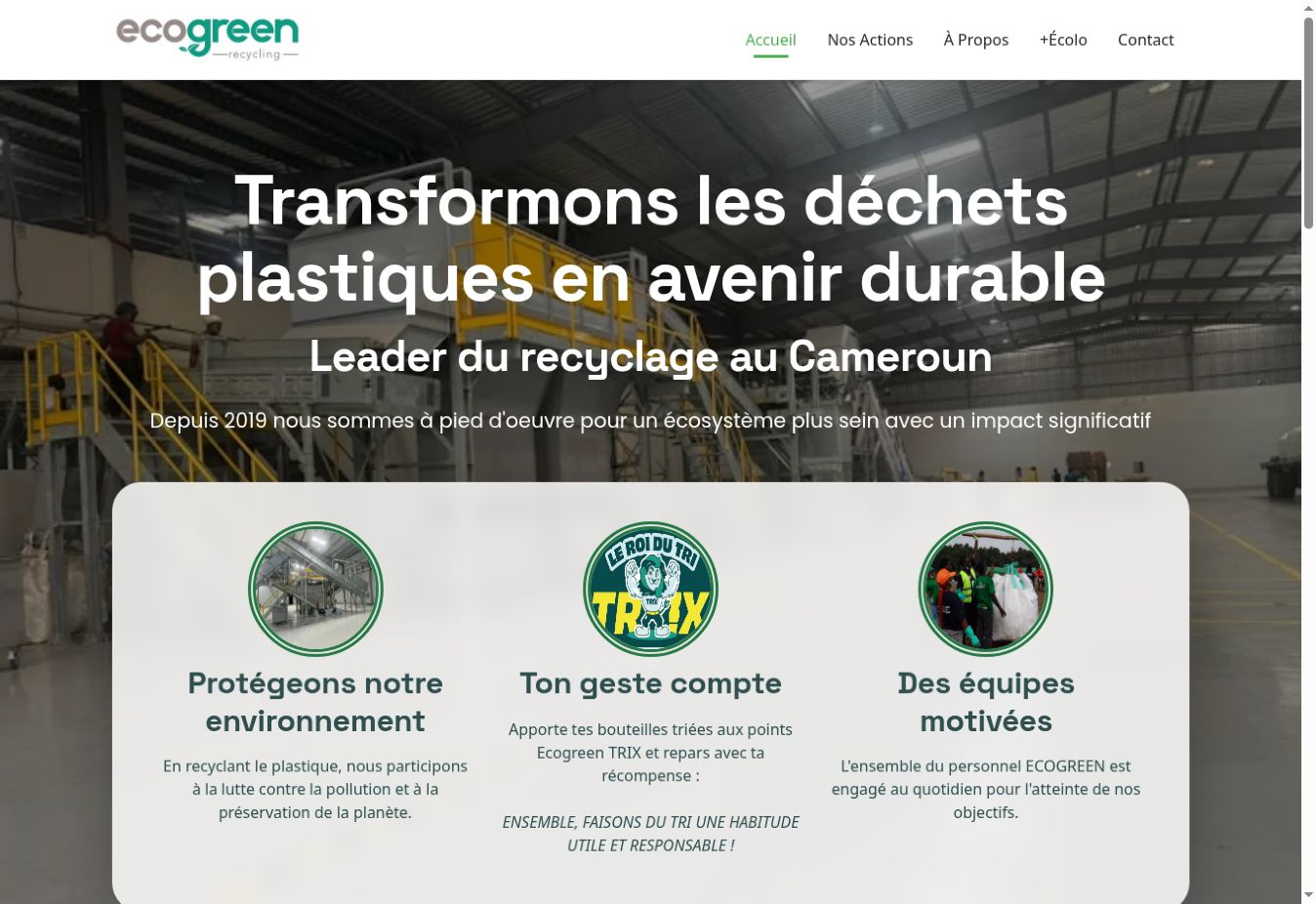 Desktop homepage of the EcoGreen Recycling website